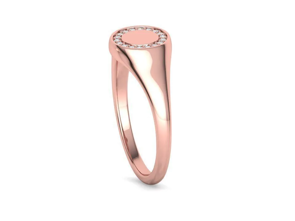 WR-023-Pinky Diamond Round Signet Ring-7 High-polished Pinky Diamond Round Signet Ring with a beautifully set round diamond, symbolizing elegance and luxury, perfect for any occasion.