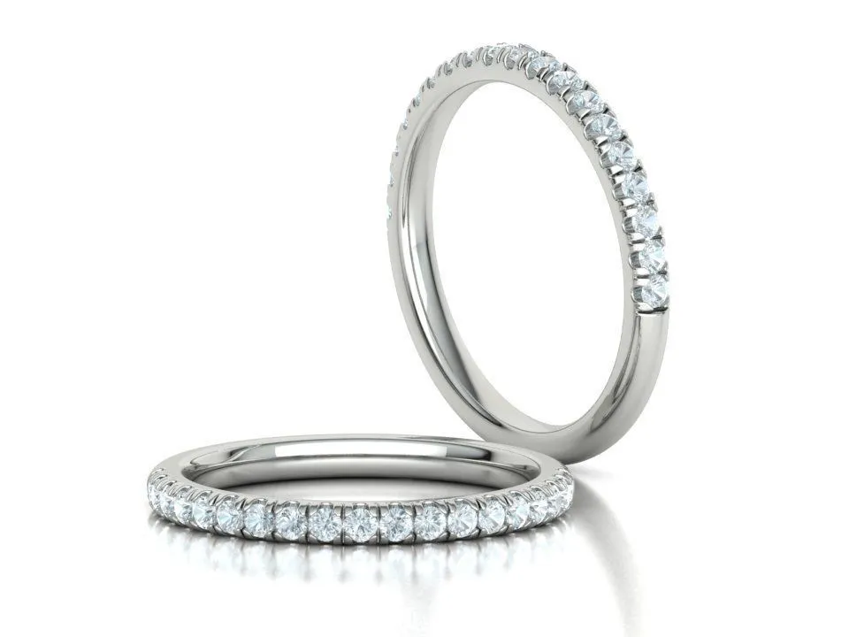 WR-025-French Pave Half Ring-11 High-polished French Pave Half Ring with a sparkling pave-set design, symbolizing elegance and luxury, perfect for any occasion.