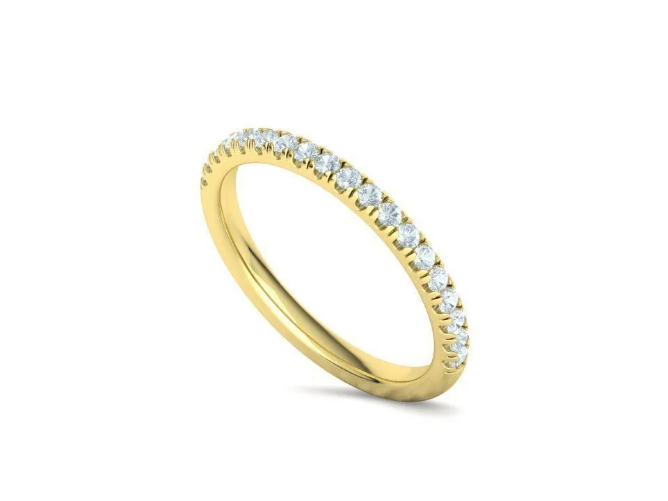 WR-025-French Pave Half Ring-14 High-polished French Pave Half Ring with a sparkling pave-set design, symbolizing elegance and luxury, perfect for any occasion.