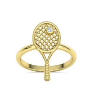 High-polished Tennis Racket Ring with an intricate tennis racket design, symbolizing sporty elegance and sophistication, perfect for any occasion.