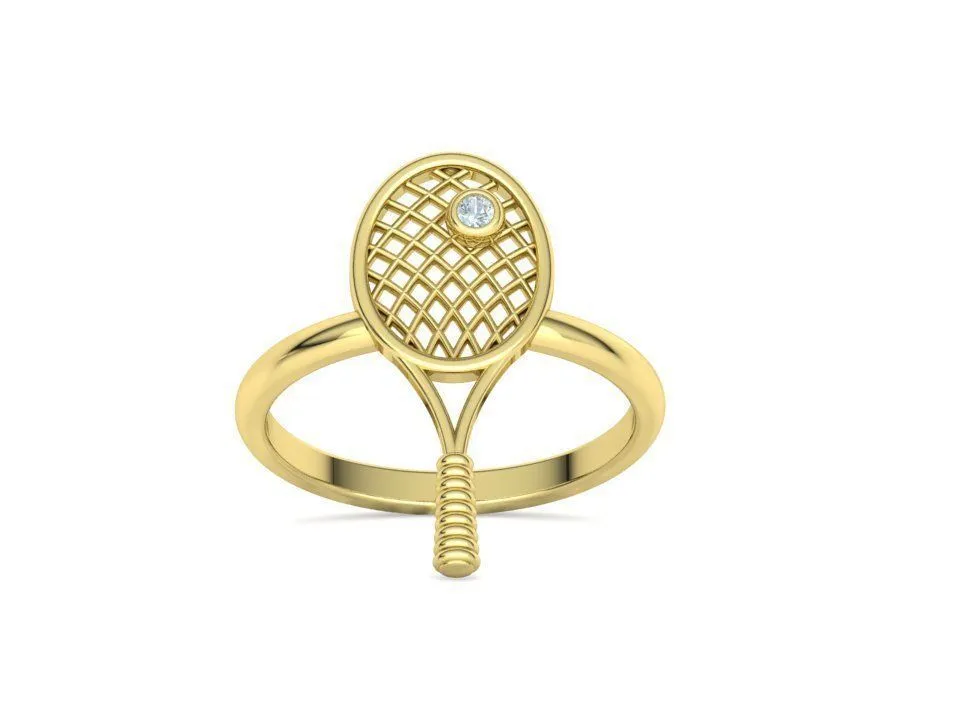 WR-026-Tennis Racket Ring-19 High-polished Tennis Racket Ring with an intricate tennis racket design, symbolizing sporty elegance and sophistication, perfect for any occasion.