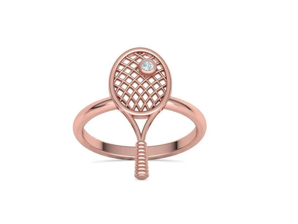 WR-026-Tennis Racket Ring-21 High-polished Tennis Racket Ring with an intricate tennis racket design, symbolizing sporty elegance and sophistication, perfect for any occasion.