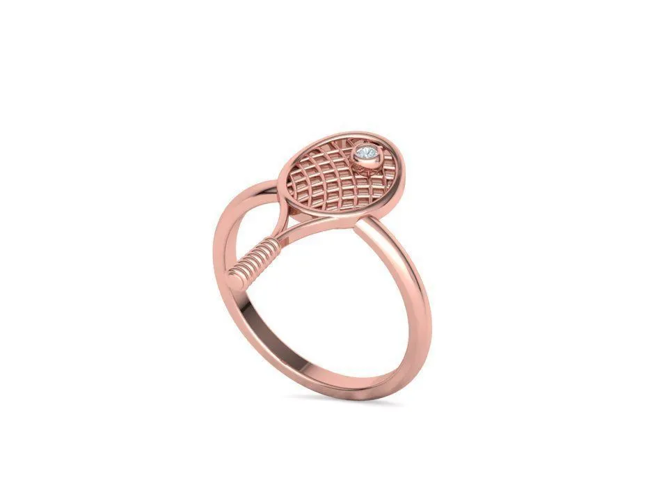 WR-026-Tennis Racket Ring-22 High-polished Tennis Racket Ring with an intricate tennis racket design, symbolizing sporty elegance and sophistication, perfect for any occasion.