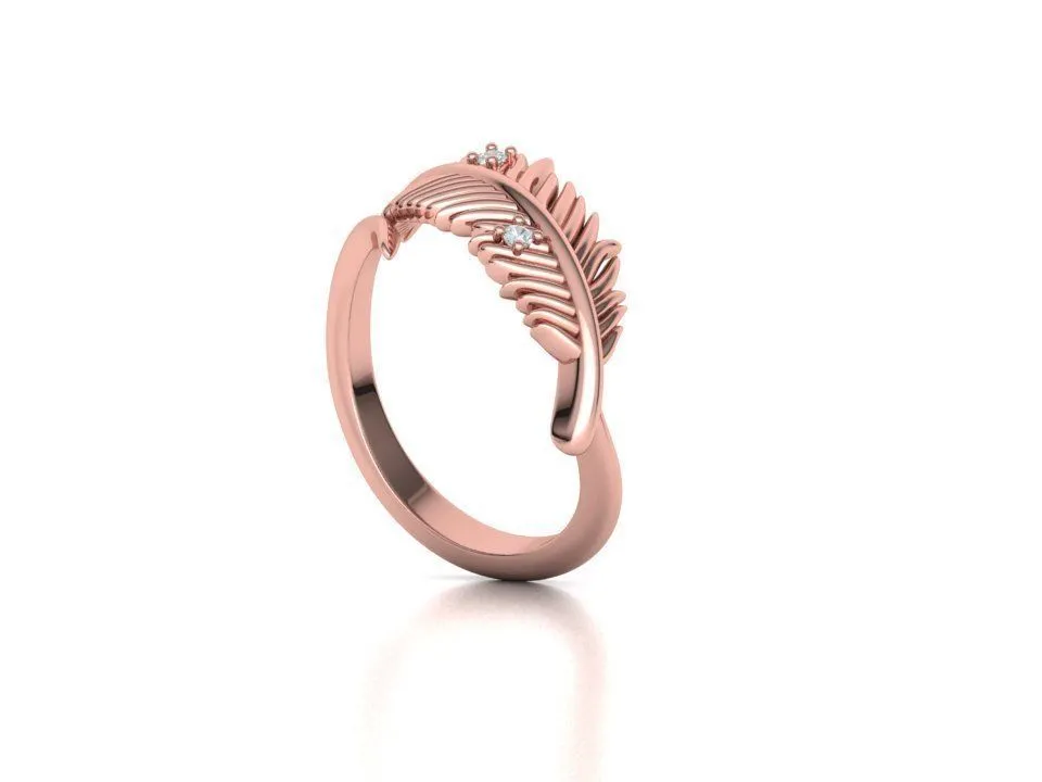 High-polished Feather Diamond Ring with an intricate feather design adorned with diamonds, symbolizing grace and elegance, perfect for any occasion.