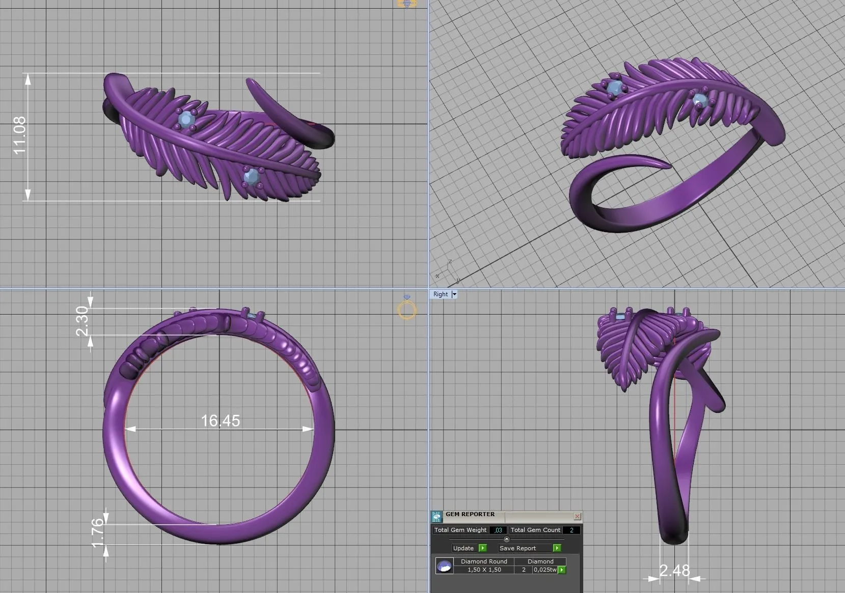 High-polished Feather Diamond Ring with an intricate feather design adorned with diamonds, symbolizing grace and elegance, perfect for any occasion.