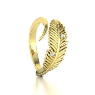 High-polished Feather Diamond Ring with an intricate feather design adorned with diamonds, symbolizing grace and elegance, perfect for any occasion.