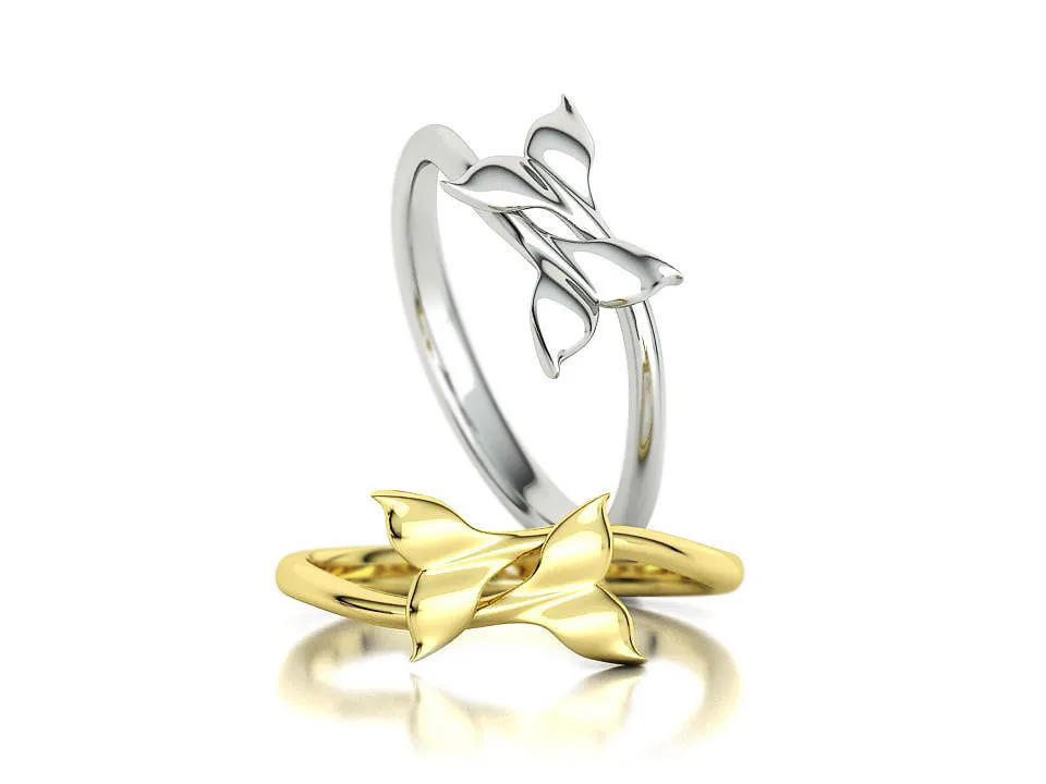 WR-029-Dolphin Tail Bypass Ring-1 High-polished Dolphin Tail Bypass Ring with intricate dolphin tail design, symbolizing elegance and playfulness, perfect for any occasion.