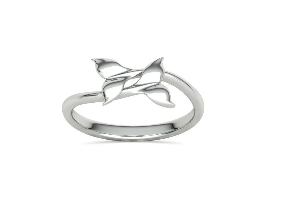 WR-029-Dolphin Tail Bypass Ring-14 High-polished Dolphin Tail Bypass Ring with intricate dolphin tail design, symbolizing elegance and playfulness, perfect for any occasion.