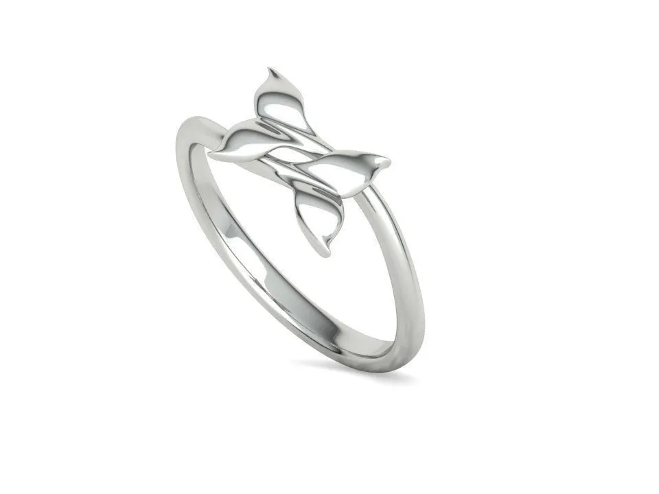 WR-029-Dolphin Tail Bypass Ring-15 High-polished Dolphin Tail Bypass Ring with intricate dolphin tail design, symbolizing elegance and playfulness, perfect for any occasion.