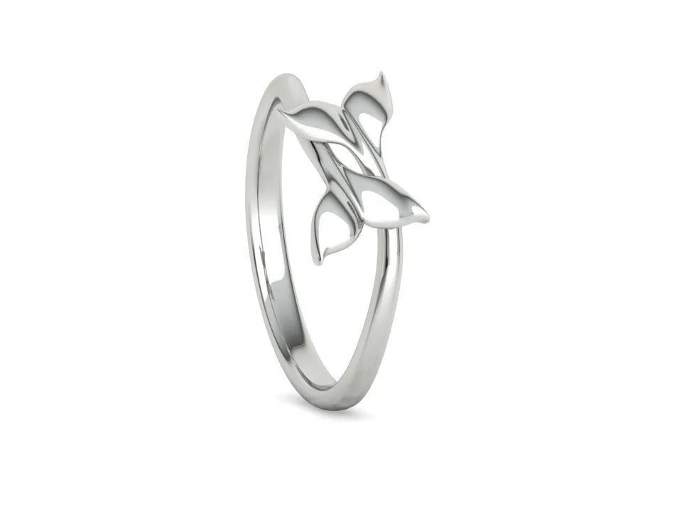 WR-029-Dolphin Tail Bypass Ring-18 High-polished Dolphin Tail Bypass Ring with intricate dolphin tail design, symbolizing elegance and playfulness, perfect for any occasion.