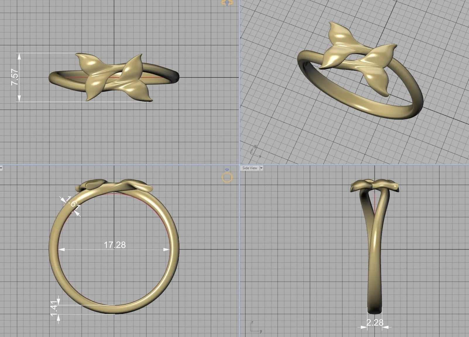 WR-029-Dolphin Tail Bypass Ring-21 High-polished Dolphin Tail Bypass Ring with intricate dolphin tail design, symbolizing elegance and playfulness, perfect for any occasion.