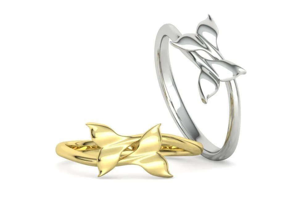 WR-029-Dolphin Tail Bypass Ring-5 High-polished Dolphin Tail Bypass Ring with intricate dolphin tail design, symbolizing elegance and playfulness, perfect for any occasion.