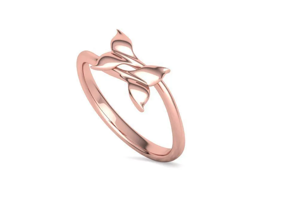 WR-029-Dolphin Tail Bypass Ring-9 High-polished Dolphin Tail Bypass Ring with intricate dolphin tail design, symbolizing elegance and playfulness, perfect for any occasion.