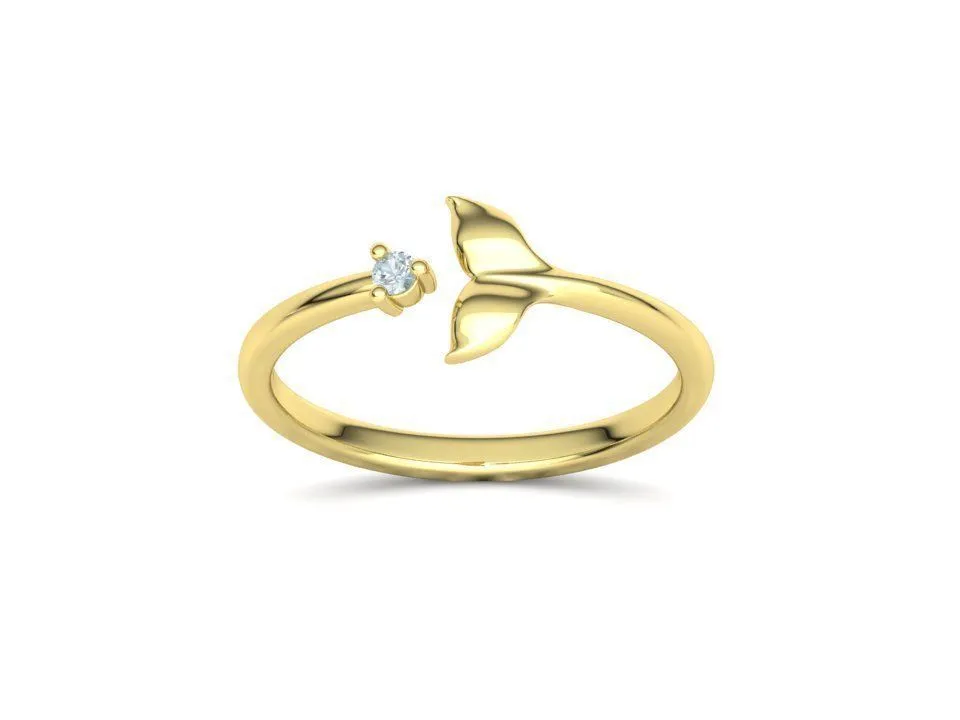 WR-030-Dolphin Diamond Tail Ring-11 High-polished Dolphin Diamond Tail Ring with an intricate dolphin tail design adorned with diamonds, symbolizing elegance and playfulness, perfect for any occasion.