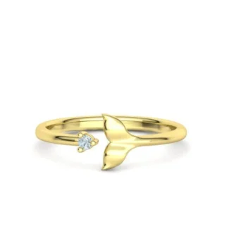 High-polished Dolphin Diamond Tail Ring with an intricate dolphin tail design adorned with diamonds, symbolizing elegance and playfulness, perfect for any occasion.