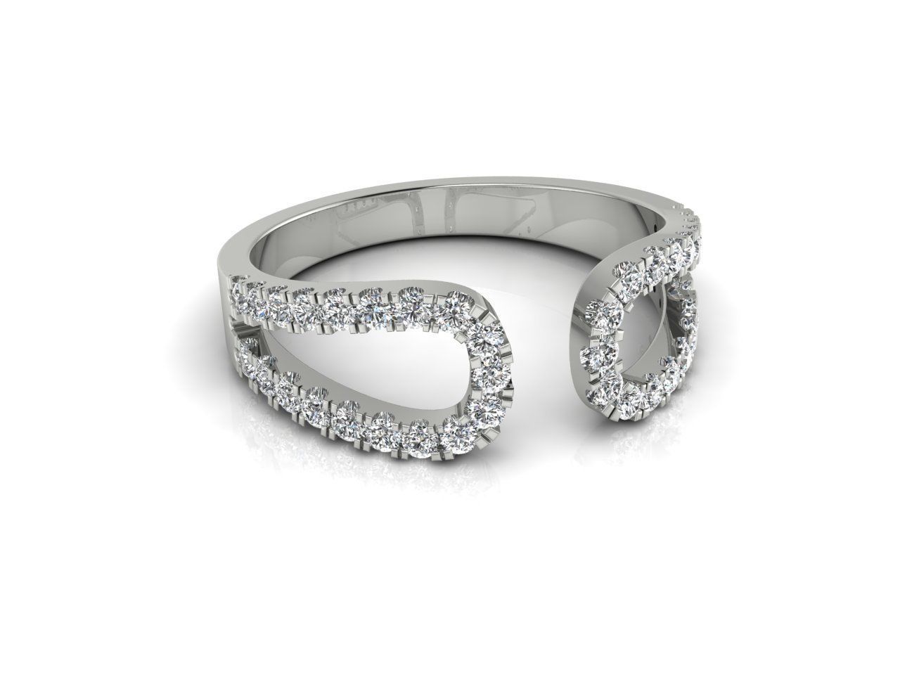 Elegant split silver ring with a unique design and sparkling finish.