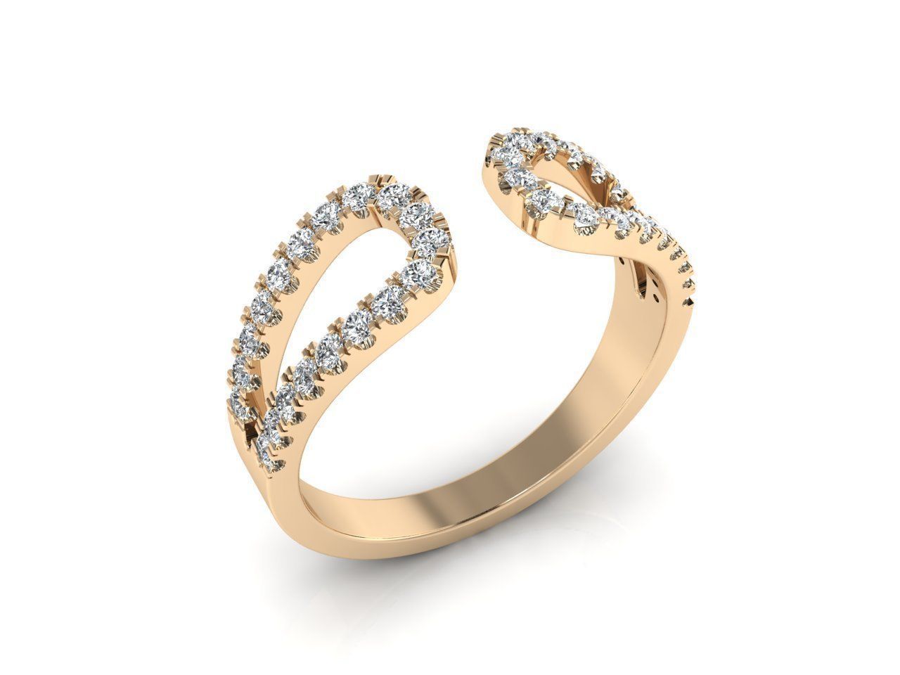 Elegant split silver ring with a unique design and sparkling finish.