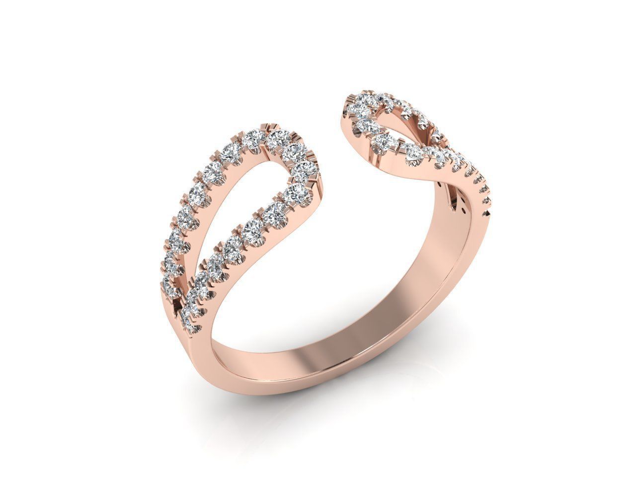 Elegant split silver ring with a unique design and sparkling finish.