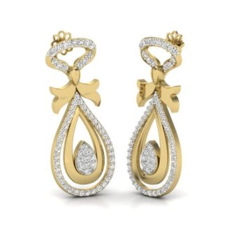 Silver teardrop earrings with bow detail and sparkling accents