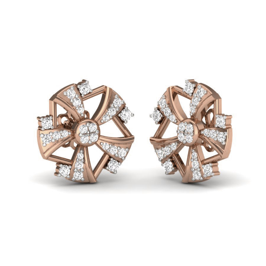 Radiant Wheel Stud Earrings with a dazzling circular design and sparkling accents, adding elegance to any outfit.