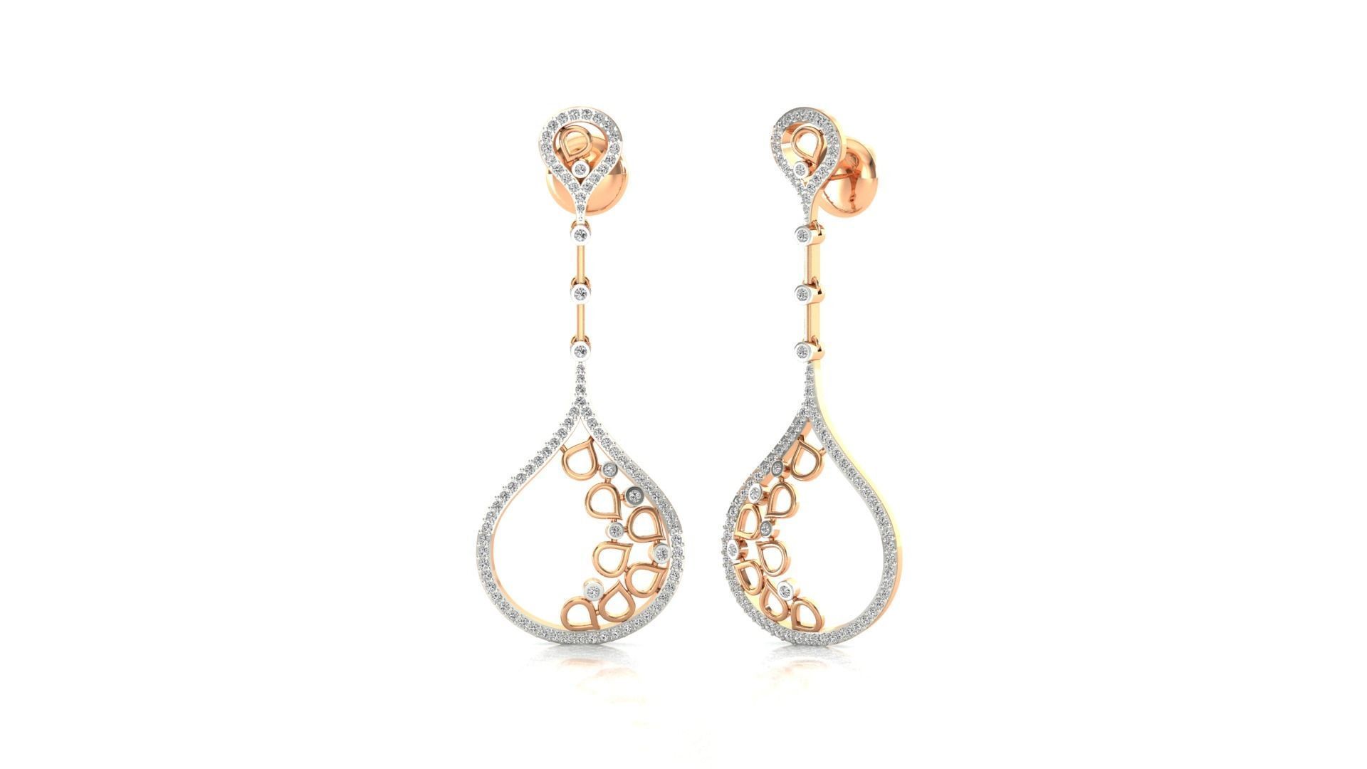 HFS-E027 (1) Intricate Teardrop Filigree Earrings crafted from high-quality silver with delicate filigree detailing and sparkling accents.