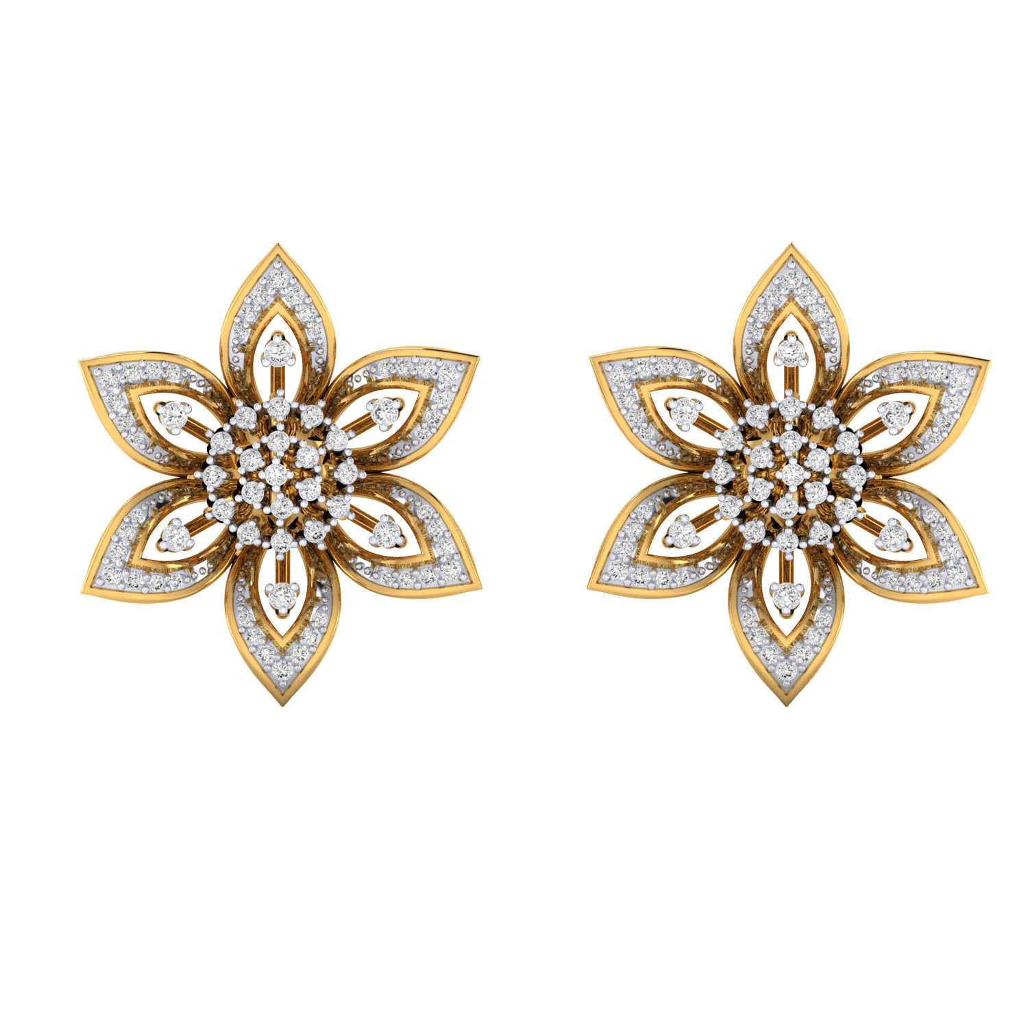 Sparkling Floral Stud Earrings with intricate silver design and shimmering details.