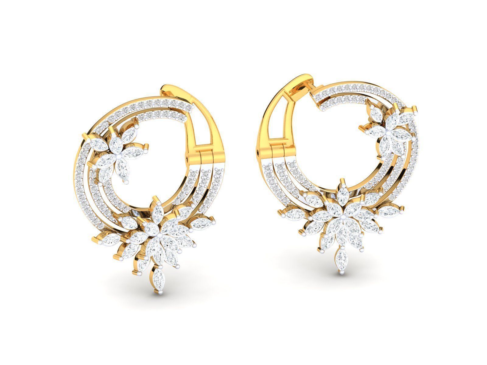 HFS-E032 (1) Sparkling Floral Hoop Earrings with intricate floral design and shimmering finish.