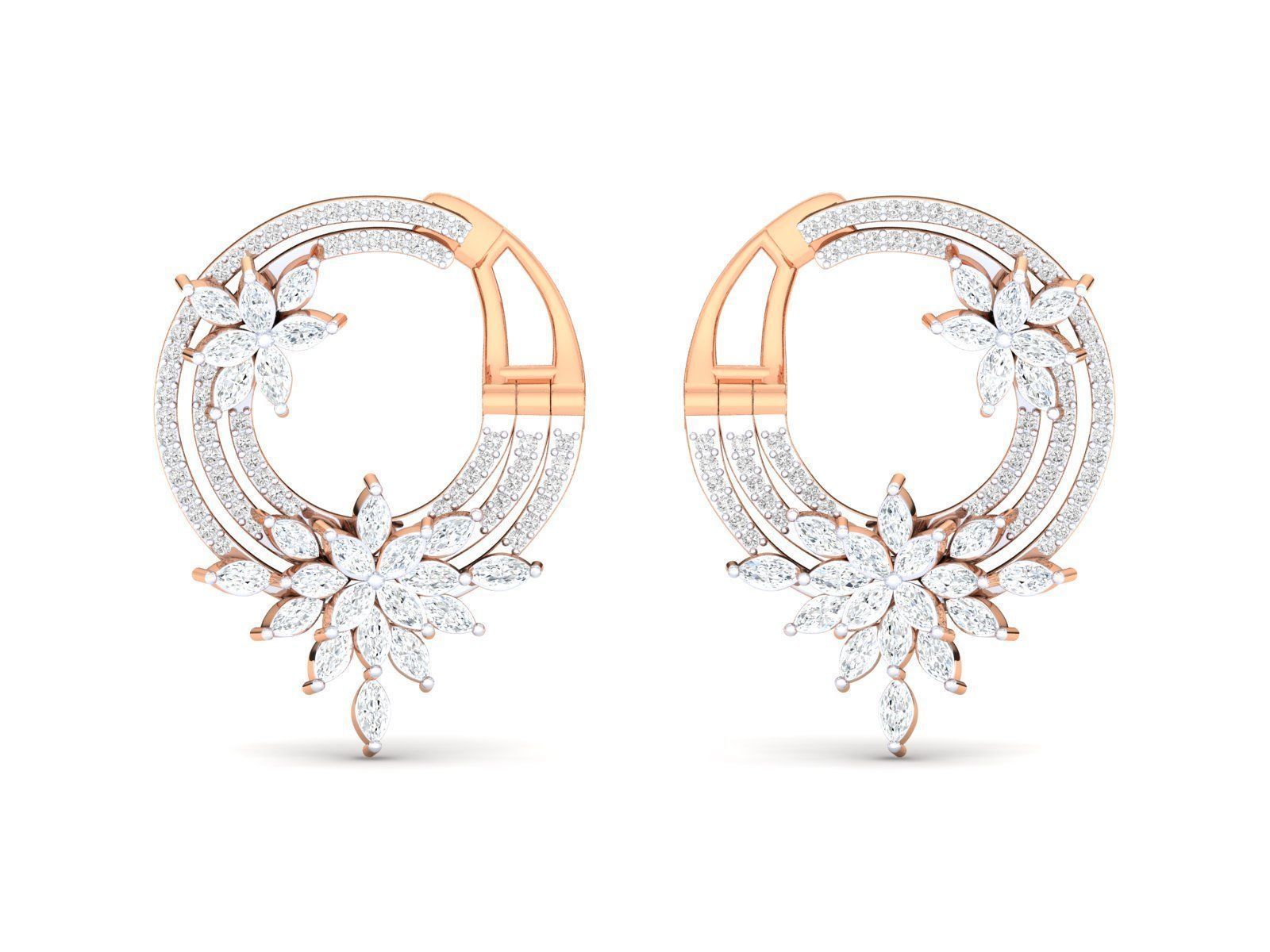 HFS-E032 (4) Sparkling Floral Hoop Earrings with intricate floral design and shimmering finish.