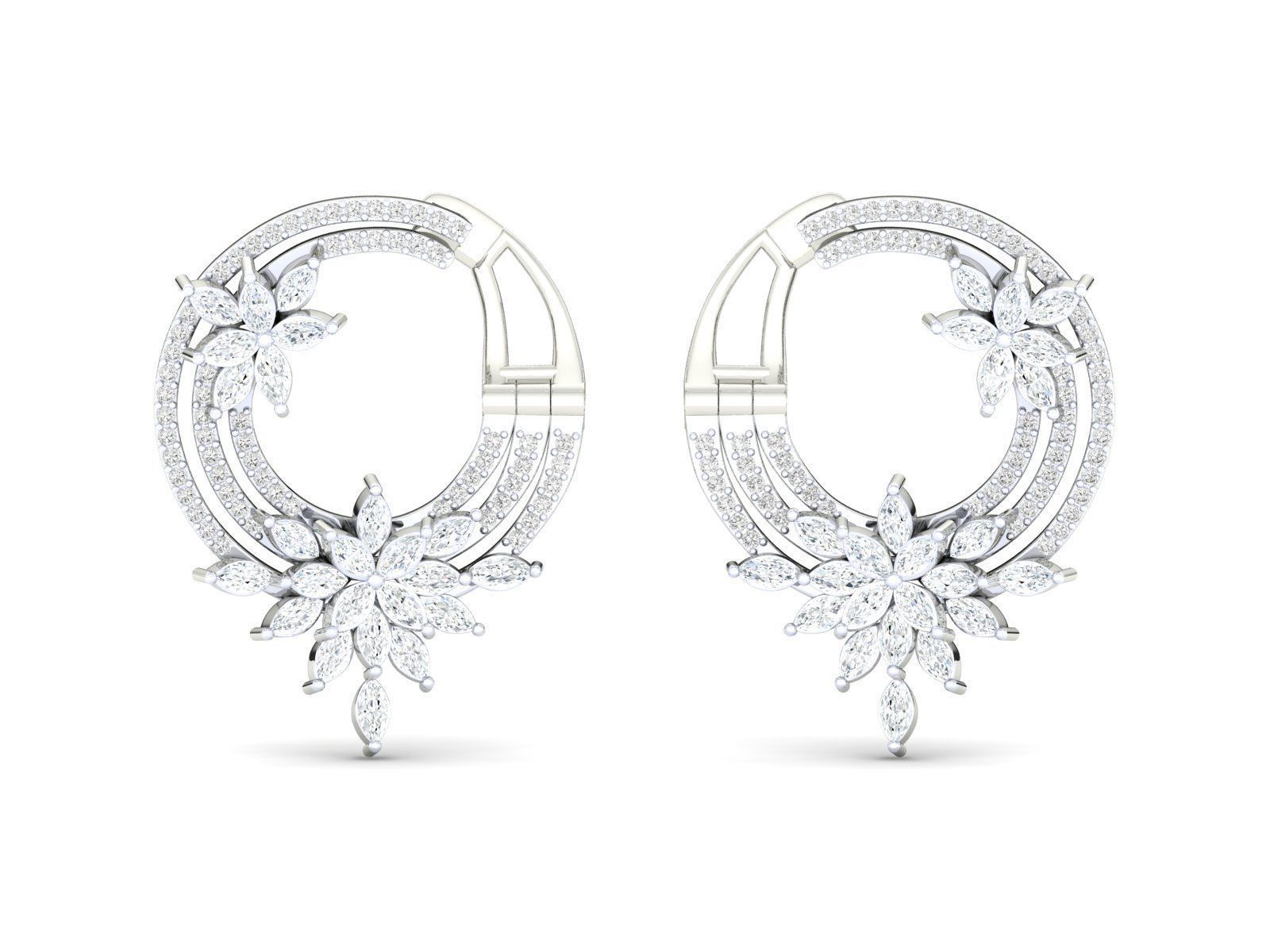 HFS-E032 (5) Sparkling Floral Hoop Earrings with intricate floral design and shimmering finish.