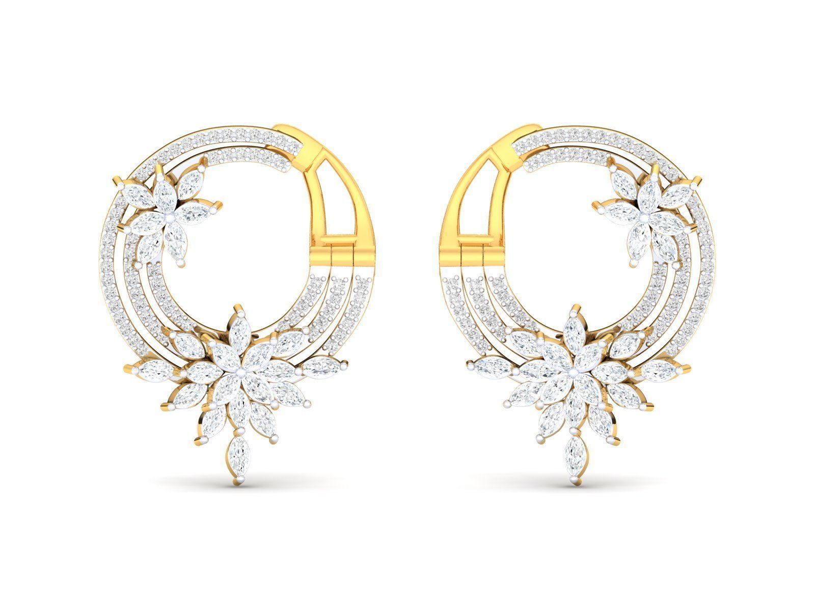 HFS-E032 (6) Sparkling Floral Hoop Earrings with intricate floral design and shimmering finish.