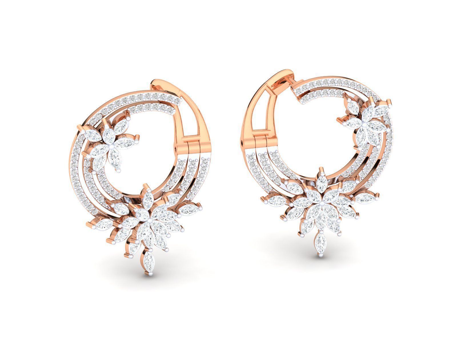 HFS-E032 (7) Sparkling Floral Hoop Earrings with intricate floral design and shimmering finish.