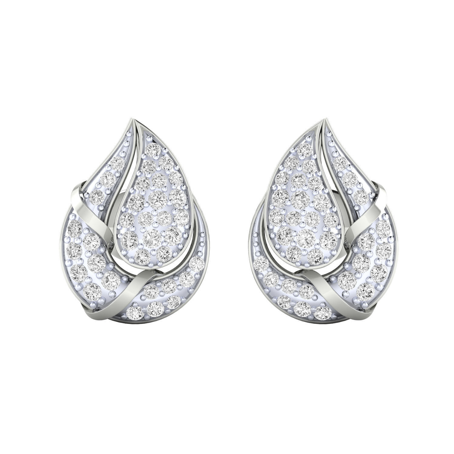 Silver teardrop earrings with sparkling stones and intricate design.