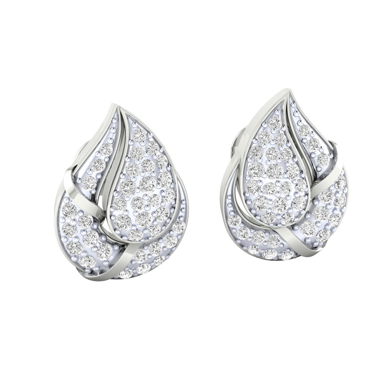 Silver teardrop earrings with sparkling stones and intricate design.
