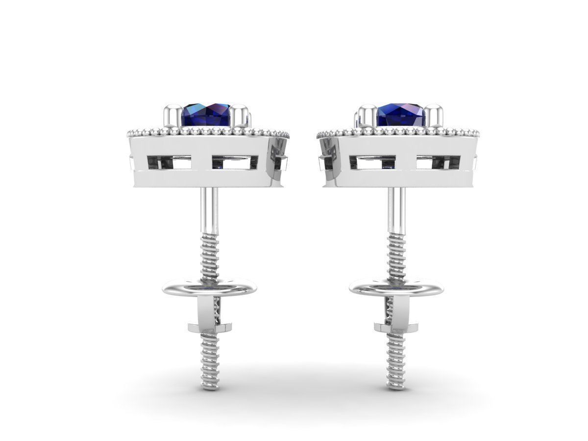 HFS-E052 (12) Royal Blue Stud Earrings with dazzling blue center stone and sparkling halo design in Silver 925