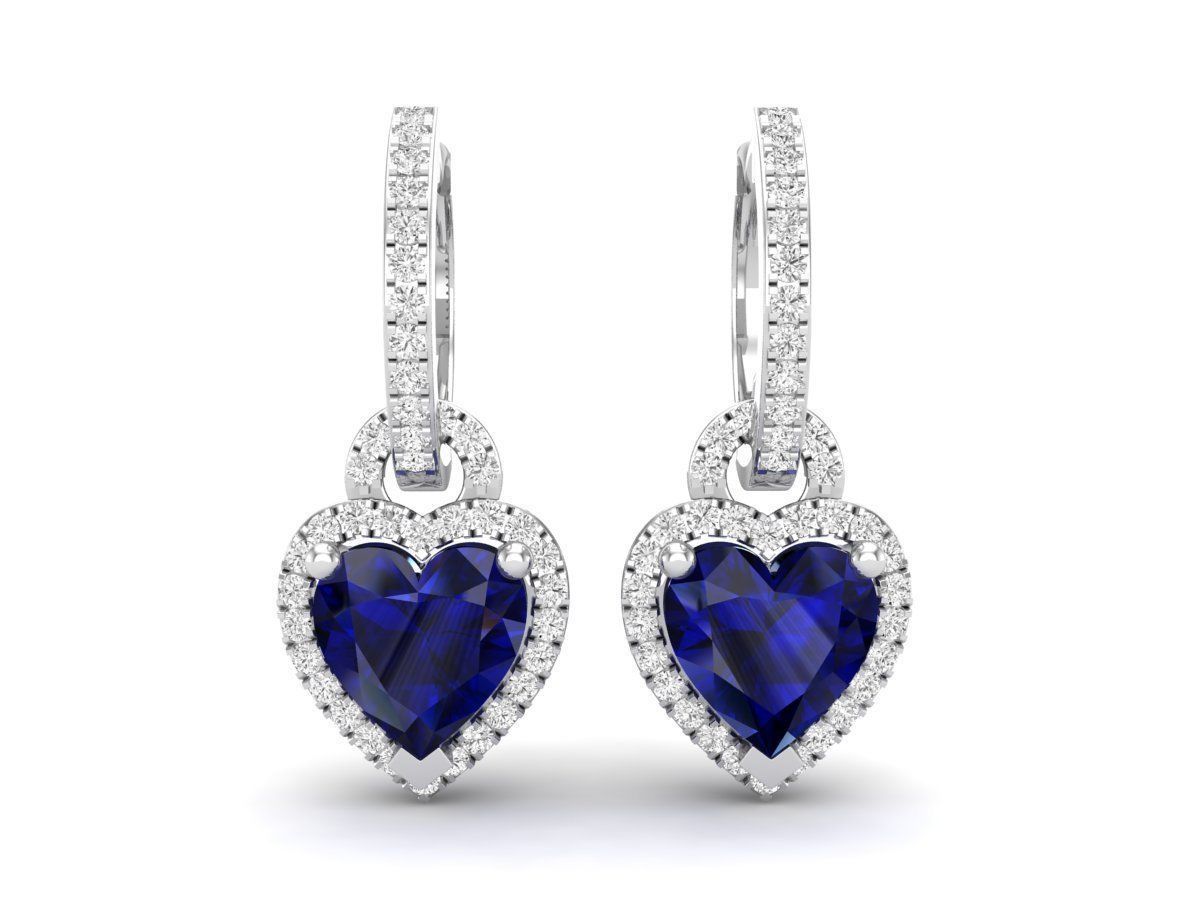 Blue Heart Silver Earrings with a central blue heart stone and sparkling accents.