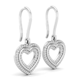 Silver heart-shaped earrings with shimmering stones