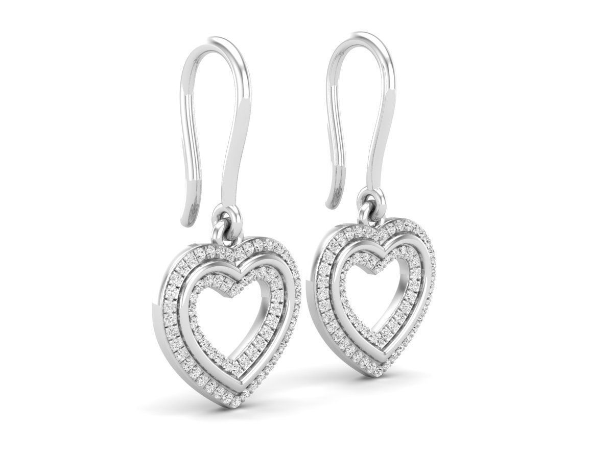HFS-E058 (11) Silver heart-shaped earrings with shimmering stones