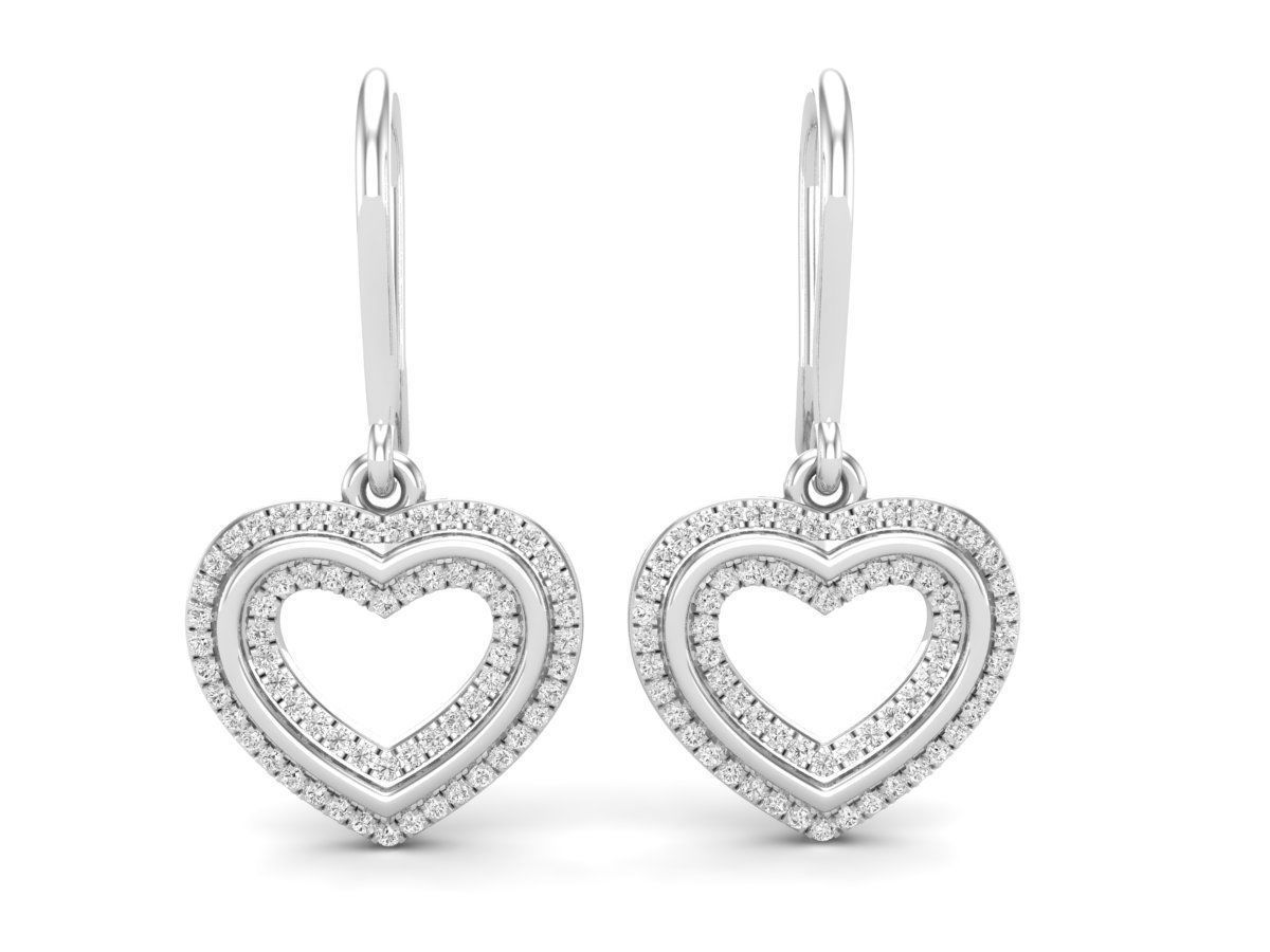 HFS-E058 (15) Silver heart-shaped earrings with shimmering stones