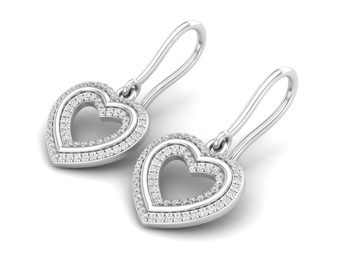HFS-E058 (6) Silver heart-shaped earrings with shimmering stones