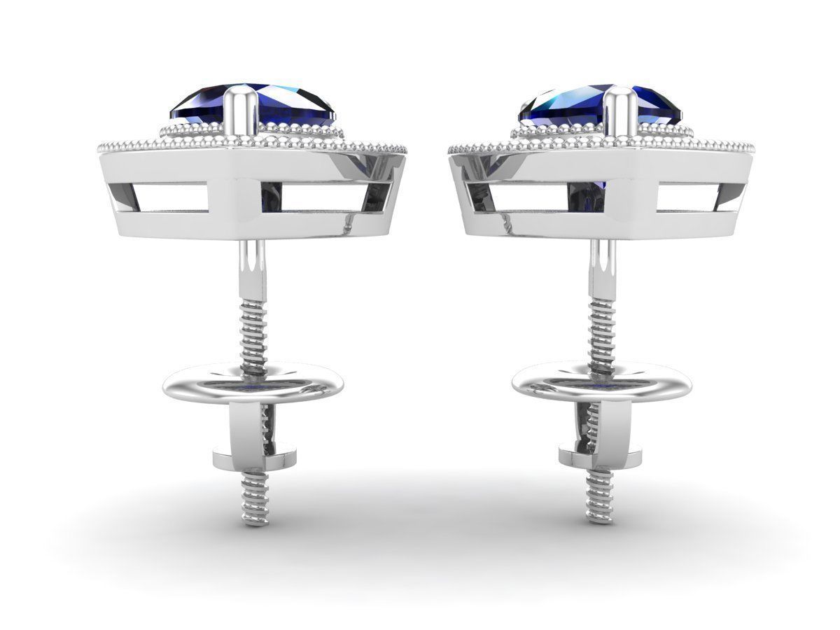 HFS-E059 (2) Blue Heart Stud Earrings with vibrant blue stones and high-quality Silver 925, offering elegant and timeless charm.