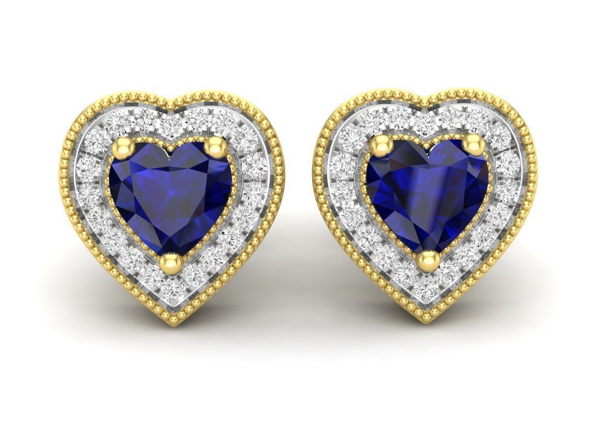 HFS-E059 (3) Blue Heart Stud Earrings with vibrant blue stones and high-quality Silver 925, offering elegant and timeless charm.