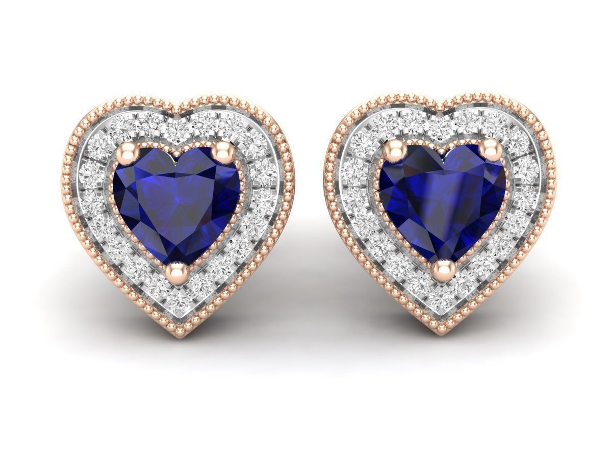 HFS-E059 (4) Blue Heart Stud Earrings with vibrant blue stones and high-quality Silver 925, offering elegant and timeless charm.