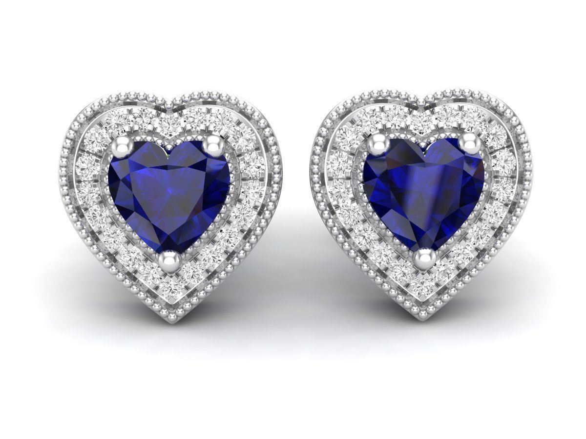 HFS-E059 (5) Blue Heart Stud Earrings with vibrant blue stones and high-quality Silver 925, offering elegant and timeless charm.