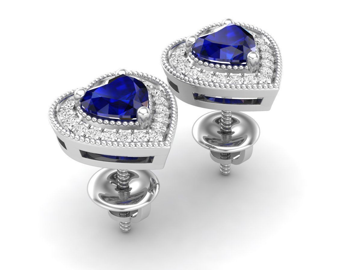 HFS-E059 (7) Blue Heart Stud Earrings with vibrant blue stones and high-quality Silver 925, offering elegant and timeless charm.