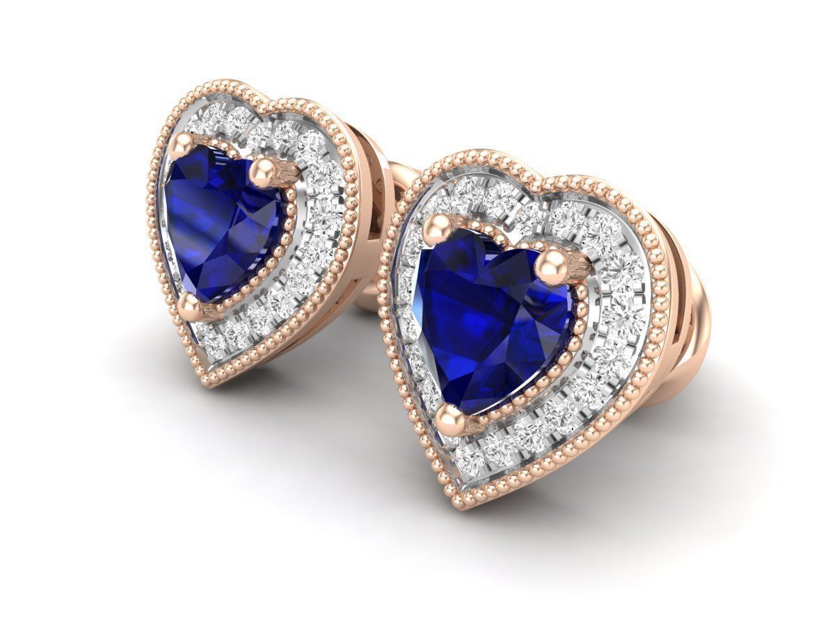 HFS-E059 (9) Blue Heart Stud Earrings with vibrant blue stones and high-quality Silver 925, offering elegant and timeless charm.