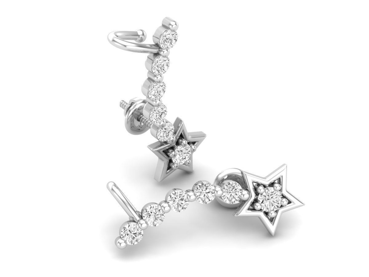 HFS-E060 (3) Silver stud earrings with dazzling stones and star-shaped accents.