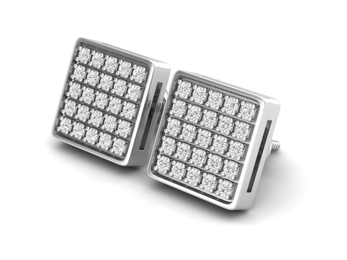 HFS-E062 (1) Luminous Square Silver Earrings in Silver 925 with high-polished finish and radiant design