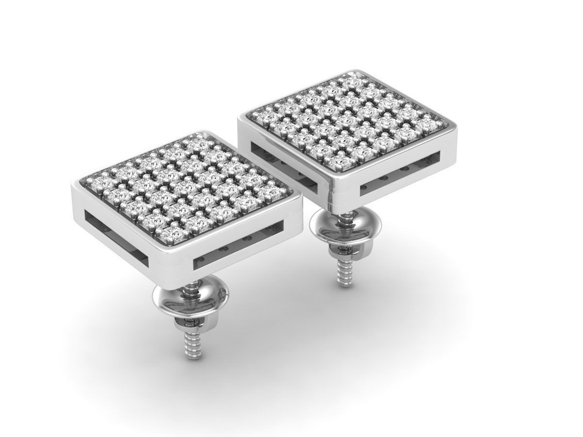 HFS-E062 (13) Luminous Square Silver Earrings in Silver 925 with high-polished finish and radiant design