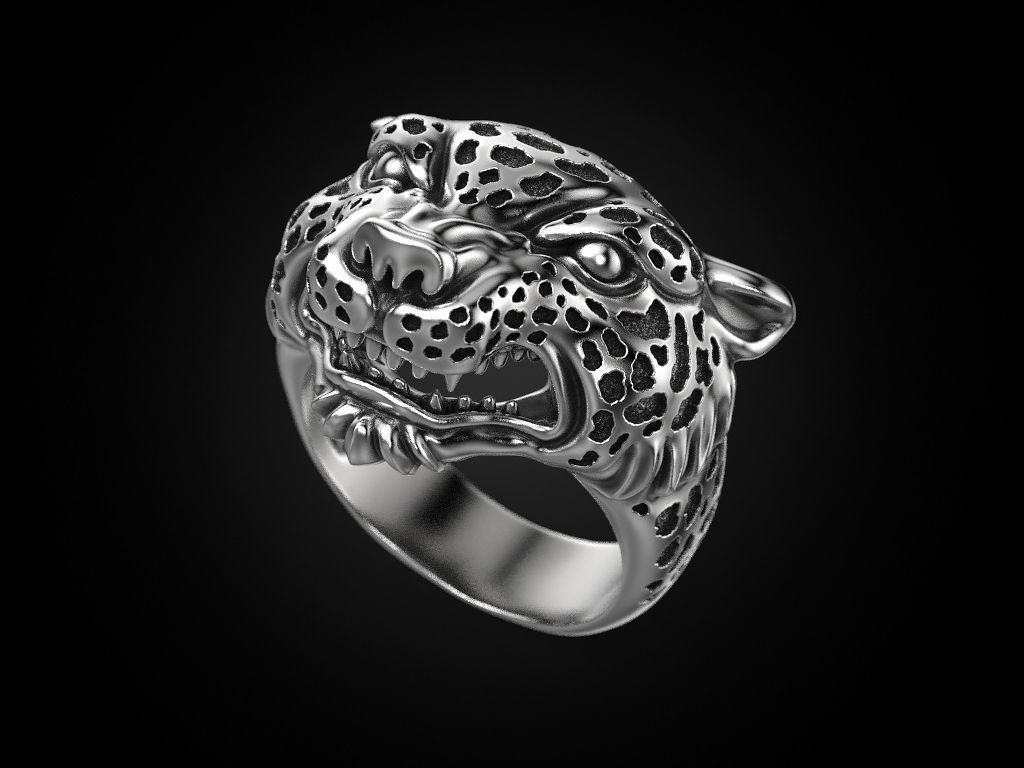 Leopard Majesty Silver Ring with intricate leopard design and high-polished finish