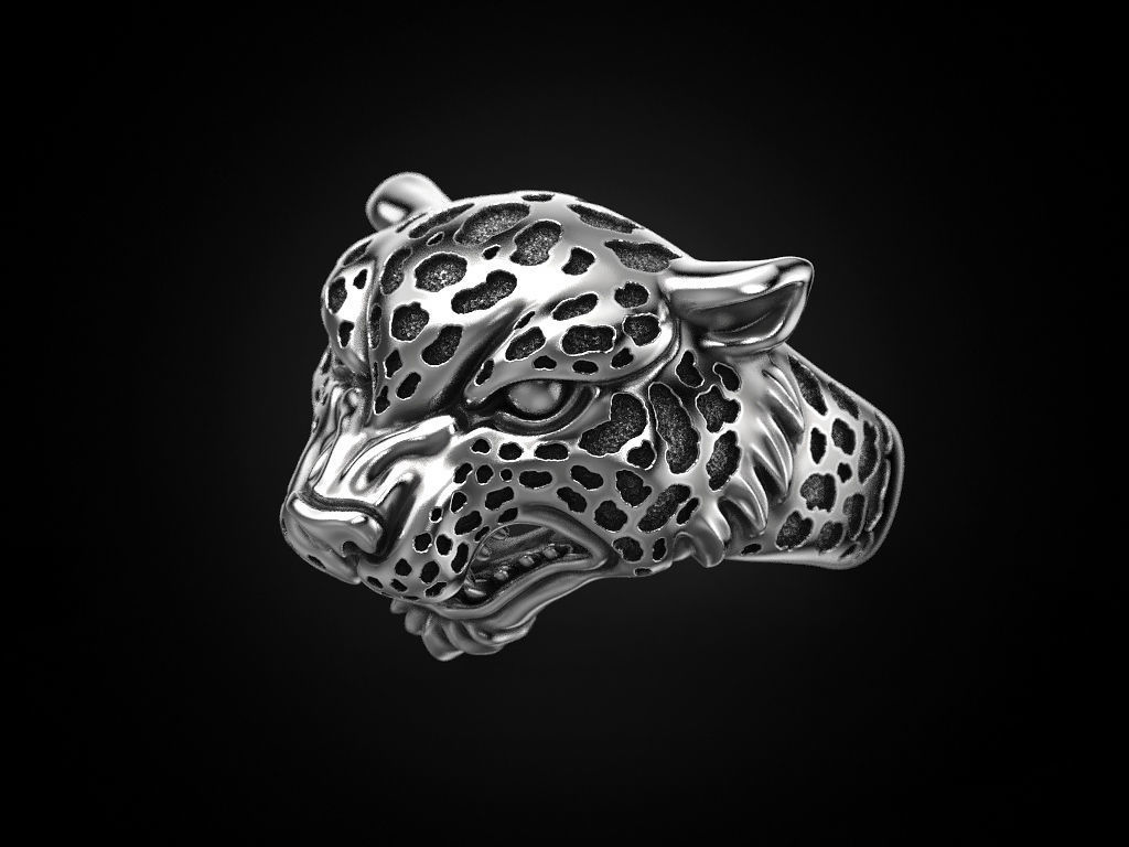 Leopard Majesty Silver Ring with intricate leopard design and high-polished finish
